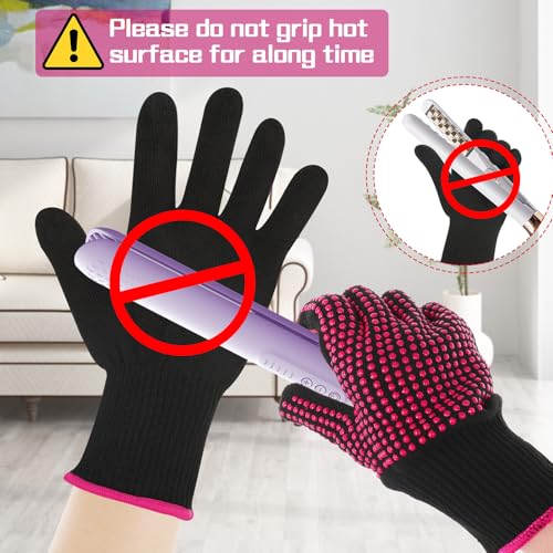 2 pcs heat resistant gloves with silicone bumps professional thermal styling gloves for women black 936 x 468 inches