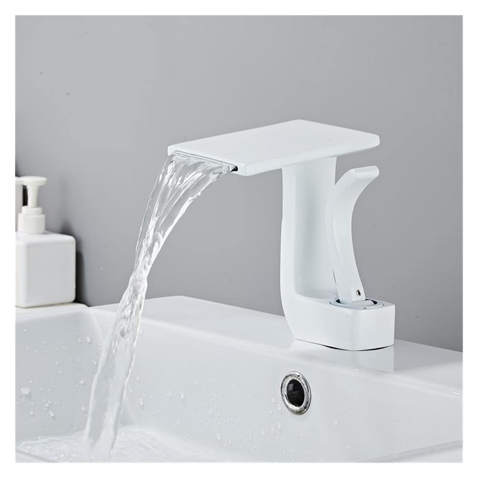 Grifo de cascada para lavabo en latón blanco con mezcla de agua