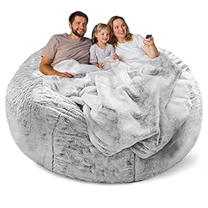 Bean Bag Chair Cover Without Filler,Big Round Soft Fluffy PV Velvet Washable Bean Bag Lazy Sofa Bed Cover for Adults,Living Room Bedroom Furniture Outside,6ft snow grey(No Filler)