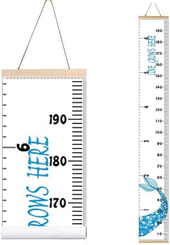 Miniatura 1 de MinoMia Tabla de crecimiento para niños, marco de madera, tela, regla de medición de altura de bebé a adulto para decoración de habitación de niños,