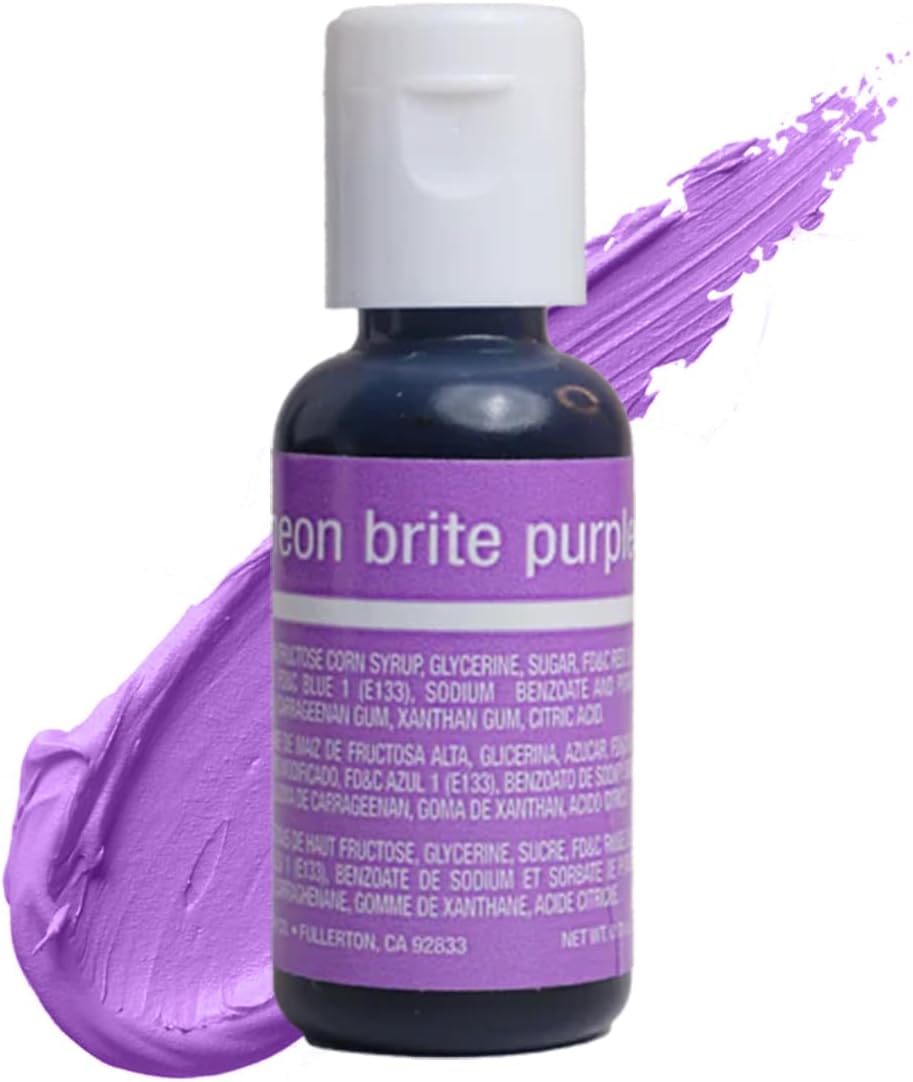 Chefmaster Neon Brite Purple Liqua-Gel® Food Coloring | Vibrant Color | Professional-Grade Dye for Icing, Frosting, Fondant | Baking & Decorating | Fade-Resistant | Easy-to-Use | Made in USA | 0.70 oz