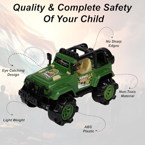 Image of Asian Army Jeep Car Toy for Kids | Push & Go Off-Road Vehicle with Big Durable Wheels & Shockproof Body | Army-Themed Adventure Car Toy for Boys & Girls | 3+ Years