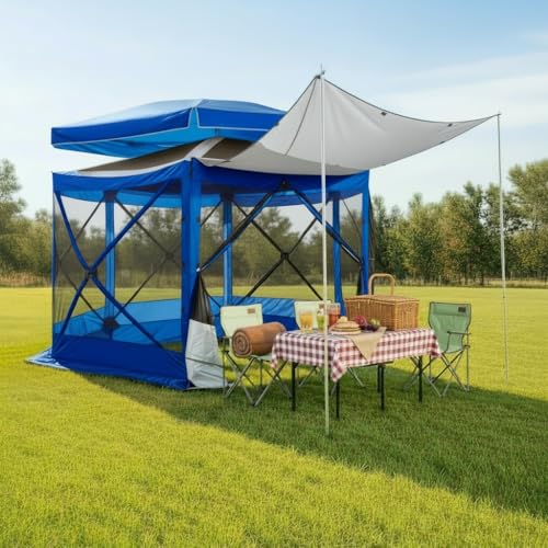 Image of COBIZI 12x12 FT Pop Up Canopy Extendable Tent, Gazebos On Clearance With Removable Roof, Screened In Gazebo,Screen Tents Portable carpas para patio for Outdoor Camping,Backyard, Garden, Blue(Upgraded)