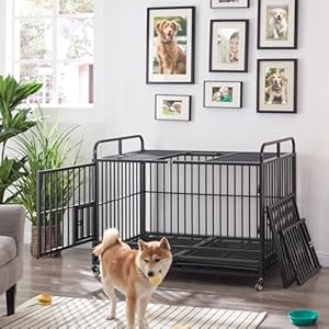 Laurenharold large dog crate furniture for large medium dogs 48 inch heavy duty dog kennel indoor with wheelsremovable tray dog crates cage house with top doorfeed door   cucciolini doodles