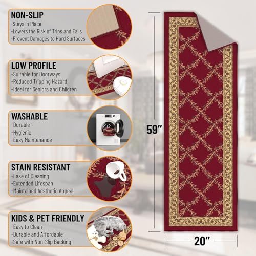 Machine Washable Trellis Design Non-Slip Rubberback 2x5 Modern Runner Rug for Hallway, Kitchen, Living Room, Bedroom, Entryway, 20