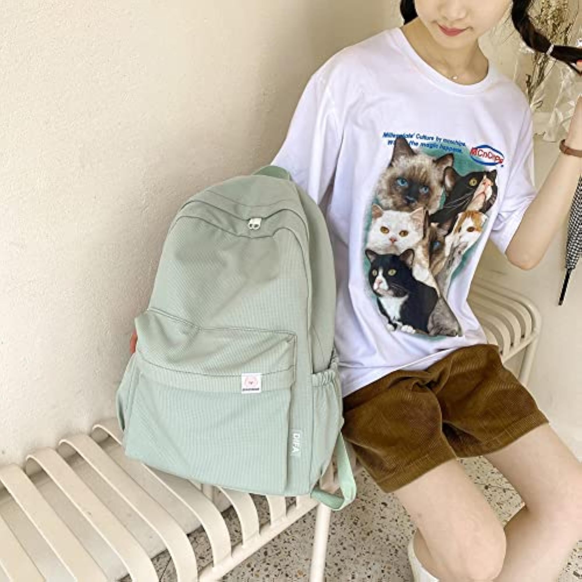 Sage Green Aesthetic Backpack, Large Capacity for Girls