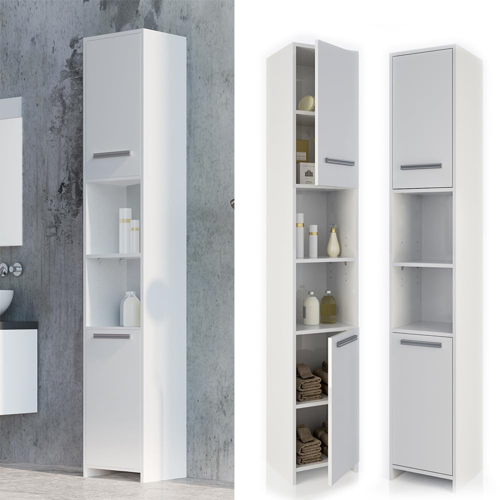 Vicco Mobile bagno alto Kiko, Bianco, 30 x 190 cm, per la conservazione di accessori da bagno e compatibile con Kiko