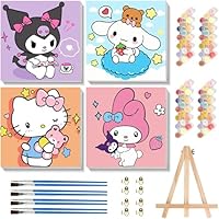 Sretoul 4 Pack Cartoon Paint by Numbers Kit for Kids with Frame - Wooden Easel, Cute Kids Paint by Numbers Ages 4 8 12, DIY Acrylic Oil Painting for Home Wall Decor (8x8 inch)