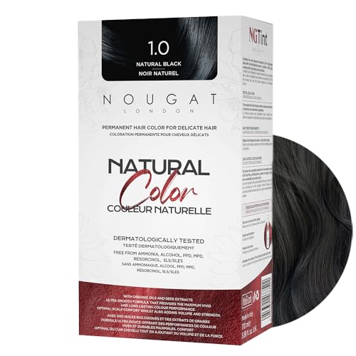 NOUGAT London Natural Black Natural Permanent Hair Dye Kit,Dermatologically Tested, Ammonia & Alcohol Free, 100% Grey Coverage, Hair Mask & Essence included, Long Lasting