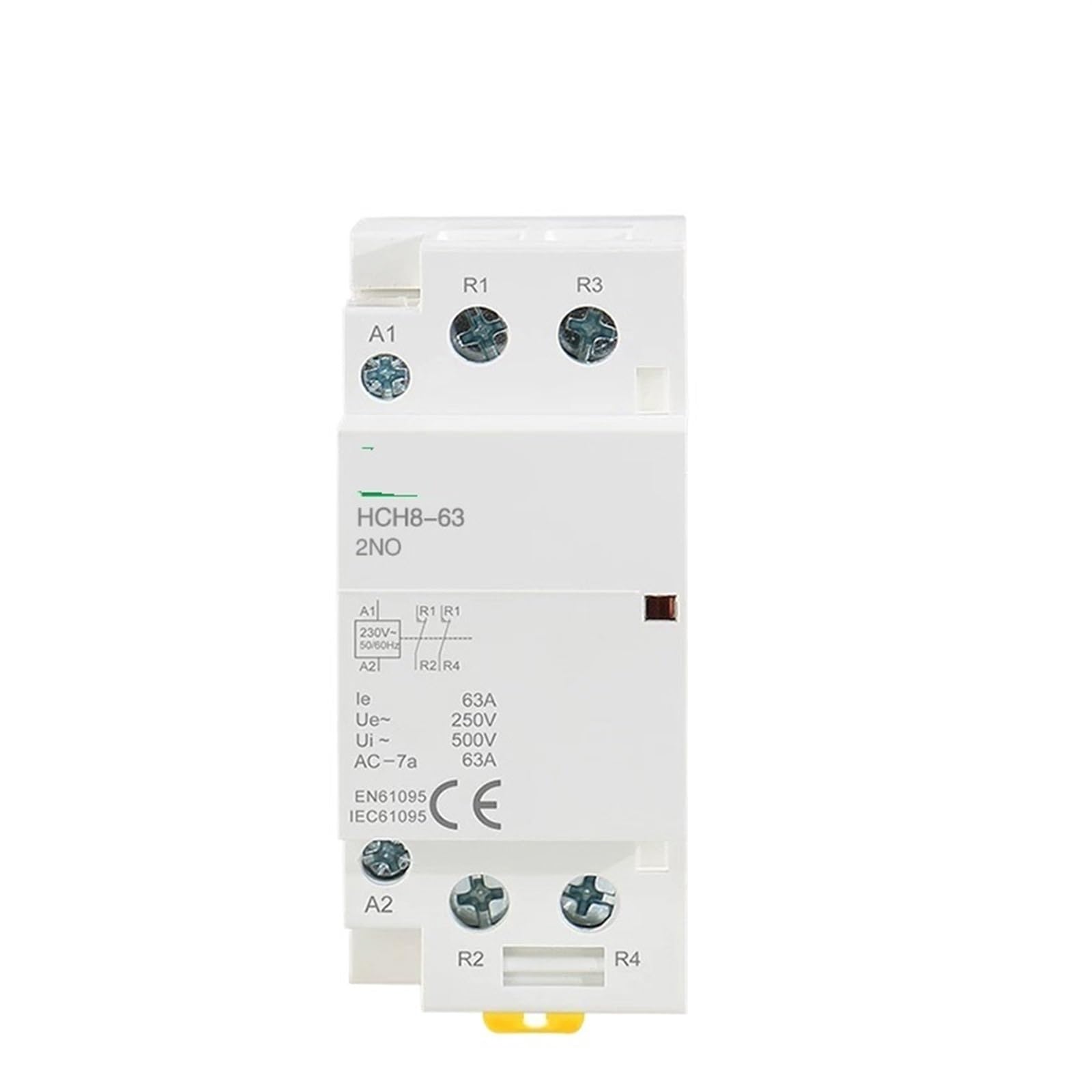 HUUOQIWY HCH8-63 Modular Contactor 2P 63A 2NO Or 2NC 1NO1NC 220V Automatic Household Contactor 1Pcs(2P 63A 2NC 230V)
