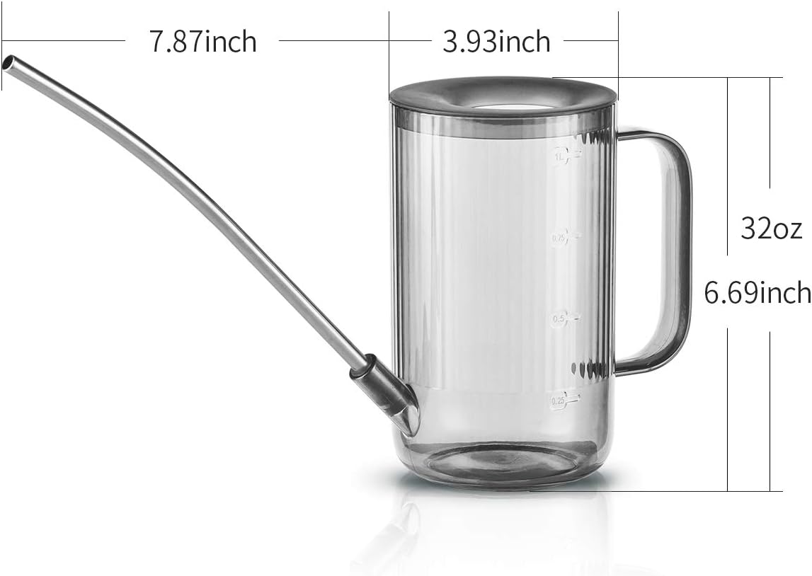 REPUGO Plastic Plant Watering Can Small Watering Can Long Spout Watering Can for House Garden Plants Flower Succulents Transparent Watering Pot 1L/34oz (Gray)