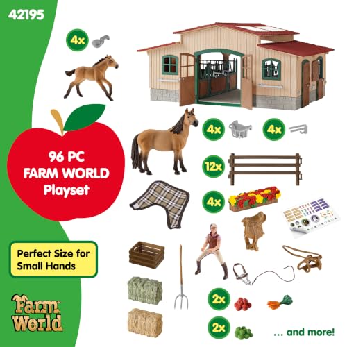 Image of Schleich Farm World - Stable with Horses and Accessories - Kids 3+ | 42195 | Farm Animal Figurine, Realistic Animal Toys, Barn Toy for Kids 3+, Screen-Free Imaginative Pretend Play, Montessori