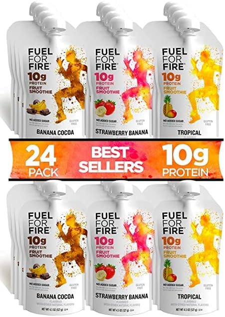 Fuel for Fire Protein Smoothie Pouch - Best Sellers Variety (24-Pk) | Healthy Snack & Recovery | No Sugar Added, Dietitian Approved | Functional Fruit Smoothies | Gluten Free, Kosher (4.5oz pouches)