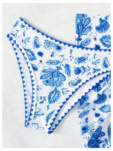 Verdusa Women's 3 Piece Floral Strapless Bikini Set Backless Bandeau Swimsuits with Cover Up Skirt4