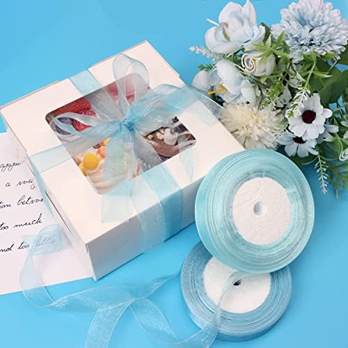 2 Rolls of Organza Ribbon, Clear Chiffon Ribbon, 20mm x 45m Each, for DIY Crafts, Ribbons for Gift Wrapping, Birthday Party Ribbon Decoration (Blue Ribbon)