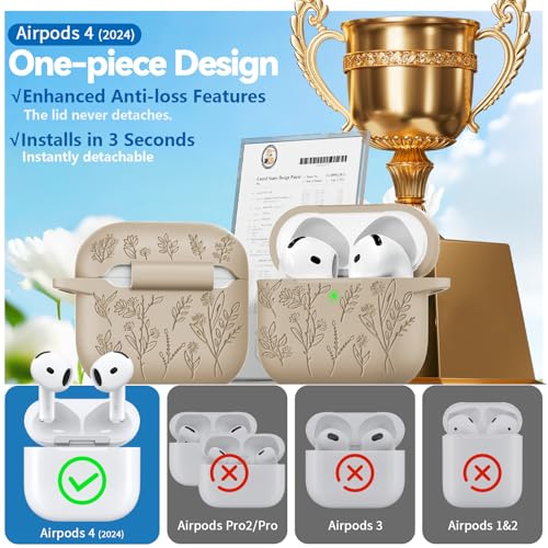 Image of for Airpods 4 Case, Ekoonpft Flower Engraved Cases for Apple AirPods 4th Generation 2024, Soft Silicone Cover for Women Girly with 3-in-1 Cleaning Kit & Keychain, Anti-Scratch, Shockproof