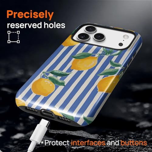 Coque iPhone 17 Pro MagSafe rigide acrylique rayures blanches bleu citron - 3