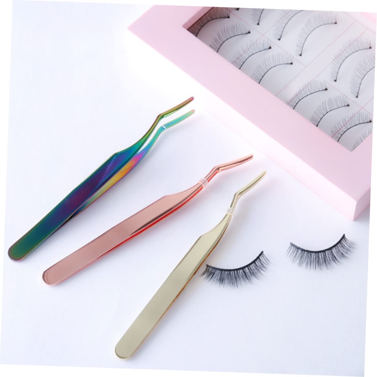 PLAFOPE 2Pcs Rose Gold Curved Tip Tweezers for Eyelash Extensions Professional Stainless Steel Eyelash Application Tool Lightweight Design for Easy Use for Personal and Salon Use