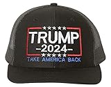 Tropic Hats Adult Embroidered Trump 2024 Take America Back 6 Panel Trucker Cap - Black/Black