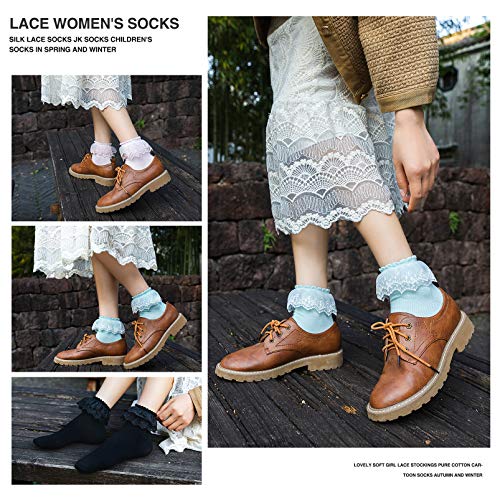 SEMOHOLLI Women Lace Ankle Socks Ruffle Frilly Cotton Socks Trim Double Layer Lace Girl socks4