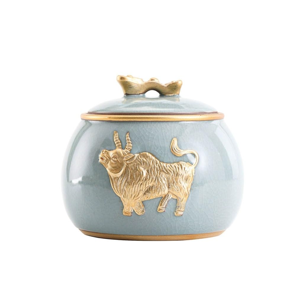 AHGFTYRDT Tea Canisters for Loose Tea Chinese Style Ceramic Tea Cans For Home Kitchen Small Gold Embossed Sealed