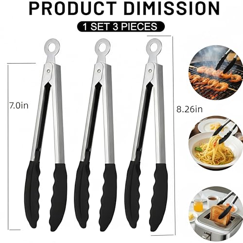 Pinzas de parrilla mini con puntas de silicona, set de 3 unidades, 7 pulgadas miniatura 4