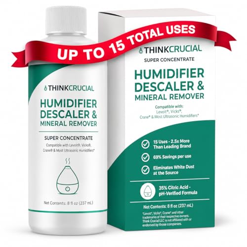 Think Crucial Humidifier Descaler Clears White Dust 15 Uses Compatible with Levoit Vicks Crane - 8 fl oz