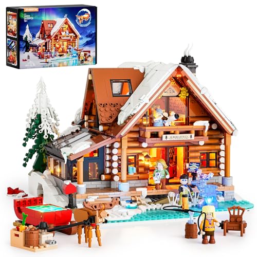 Lumibricks Aurora Cabin mit LED 2425 Teile Holzhaus Bausatz mit Nordlicht-Projektion Innovatives Aurora-Projektionslichtsystem Immersive Arktische Szenen Geschenk & Sammlerstück für Erwachsene