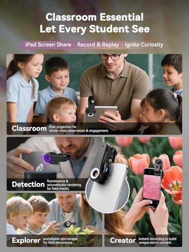Image of MIAO LAB Phone Microscope, 40x /80x /120x 3-in-1 Switchable Magnification Portable Microscope with LED UV Light CPL Lens for iPhone & Android Phone Zoom Lens Attachment for Plants /Coins /Jewelry