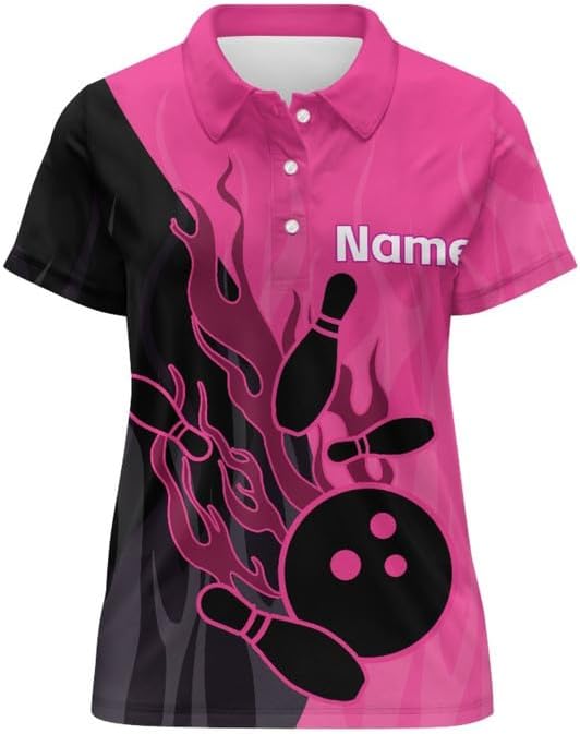 Irisjudy Women's Bowling Shirts Jersey, Personalized Custom Bowling Team Shirts Button Down Sports Top Short Sleeve