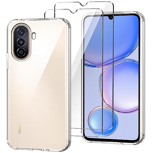 HuiYouMY Carcasa para Huawei Nova Y71 Funda + [2 Piezas] Cristal Templado, Transparente Silicona Case, Fuerte protección de Suave TPU Funda Carcasa Vidrio Templado(6.75') - Clear