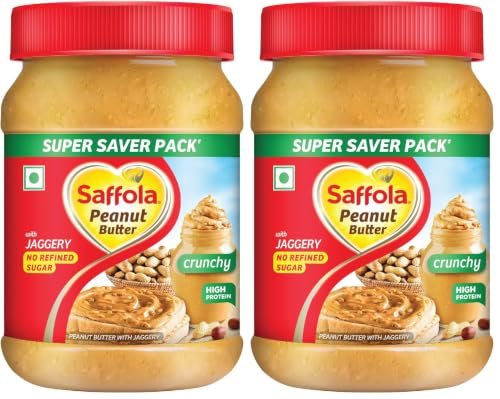 Image of Saffola Peanut Butter with Jaggery, Crunchy 850 gm | High Protein Peanut Butter | No Refined Sugar (Pack of 2)