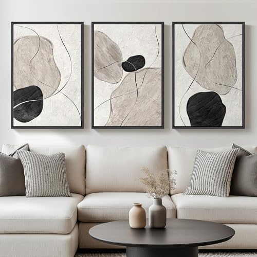 Framed Black and White Abstract Wall Art for Living Room, Large 3...
