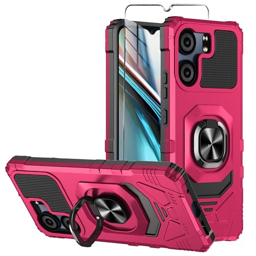 Mocotto for BLU View 5 Phone Case with Tempered Glass Screen Protector,Dual Layer Shockproof Protection Case,with Ring Kickstand (BLU View 5, Rose)