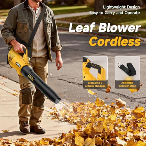 Leaf Blower Cordless, 650CFM Electric Leaf Blowers with 2 x 5.2Ah Batteries and Charger, 3 Speed Modes, 1 x Adjustable Shoulder Strap, Powerful Blowers for Lawn Care, Patio, Dust, Blowing Leaves - image 5