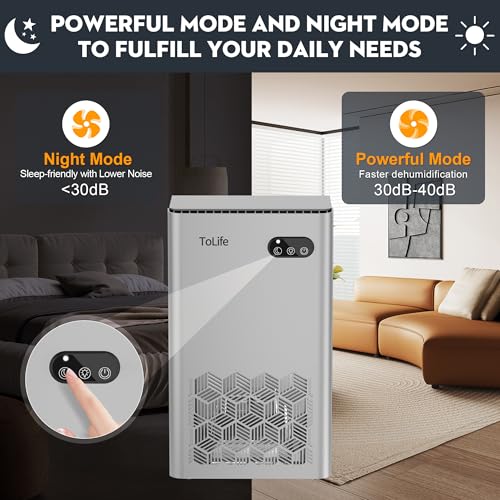 Image of ToLife Dehumidifier, 1000 Sq Ft 95 oz Tank with Sleep Mode, Auto Shutoff