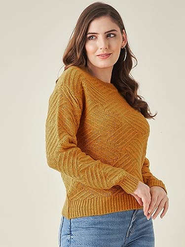 Image of Modeve Self Design Round Neck Casual Women Crop Top Sweater||Winterwear||