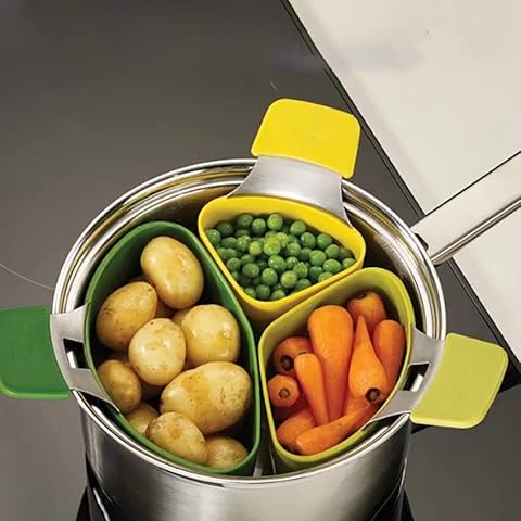 Agoto 3pcs Steamer Basket Durable Stainless Steel Steamer Cooker Accessories Fast Steaming Grid Basket for Veggie Seafood Cooking Cover