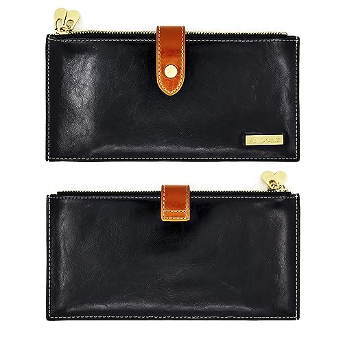 Image of ANDOILT Women's Genuine Leather Wallet RFID Blocking Credit Card Holder Zipper Purse Cell Phone Handbag