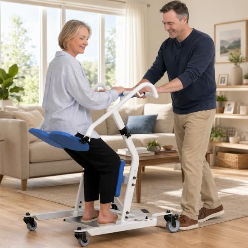 Image of Sit to Stand Lift, 400 lbs Capacity Stand Assist Patient Transfer Chair with Adjustable Height, Heavy Duty Mobility Aid for Elderly Disabled Caregivers, Home Nursing Use, Blue