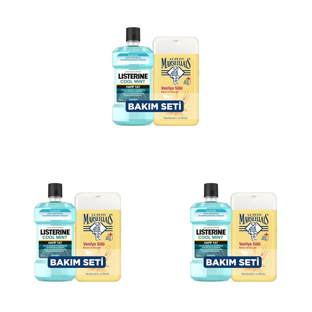 Le Petit Marseillais Duş Jeli Vanilya Sütü (250 ml) + Listerine Cool Mint Hafif Tat (250 ml) (2 adet) (3 paketi)