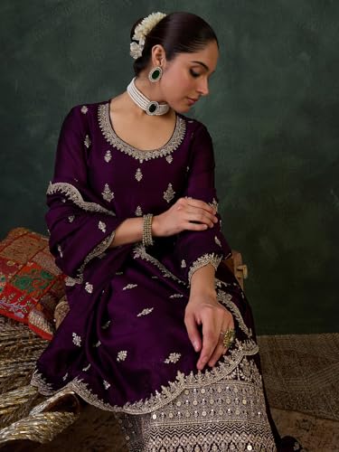 Image of INDO ERA Women's Straight Silk Blend Ethnic Motifs Embroidered Kurta & Pant with Dupatta Set (IESTR10550)