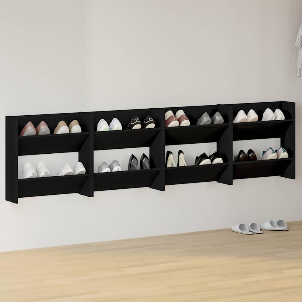 Wand-Schuhschränke 4 STK Schwarz Holzwerkstoff 60x18x60 cm Schuhregal mit Schuhkipper Schuhkommode Schuhablage Schuhständer Garderobenschrank Schuhaufbewahrung für Eingang