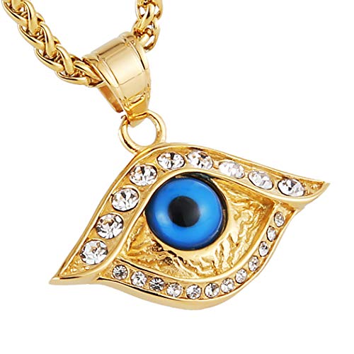HZMAN 18k Gold Plated Iced Out Evil Eyes Necklace Nazar Boncuğ Protection Pendant Stainless steel Pendant2