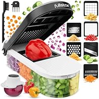 Great Value & Quality - The Fullstar vegetable chopper is an affordable mandoline slicer and cheese grater that doesn't compromise on quality. It includes 6 stainless steel blades, 1 cleaning brush, 1 finger guard, and a 1.2L container for safe and e...