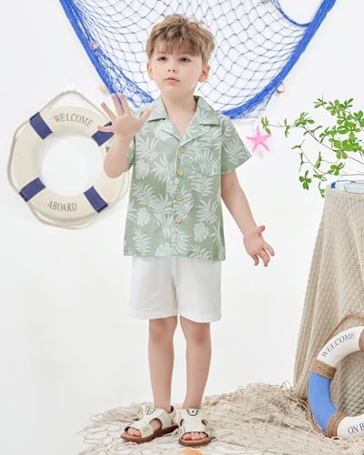 YALLET Toddler Boy Clothes Summer Outfits Short Sleeve Button Down Shirt+Shorts Baby Boy Beach Casual Clothe 1-10 Years3