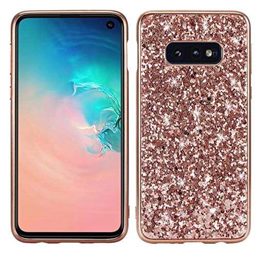WIWJ Samsung Galaxy S10E Luxury Glitter Case,Soft Silicone Case Glitter Sparkle Sequins Rhinestones Glossy Case Soft Protective Shell Gel TPU Diamond Bumper Back Cover Female Shell -Rose gold