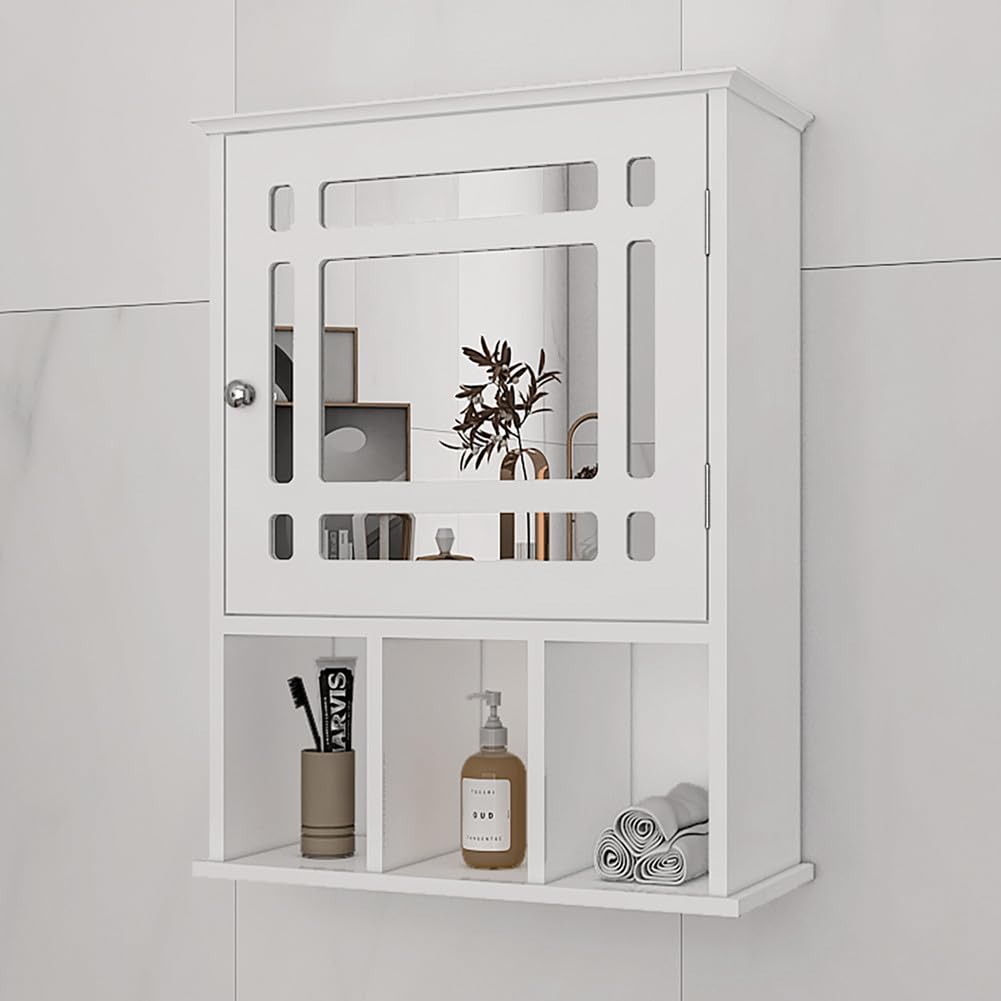 be current Mirrored Bathroom Cabinet Wall Mounted with Doors, Wooden Hanging Cabinet, Medicine Storage Cabinets Doors & Shelves Over The Toilet, Kitchen Cupboard, White