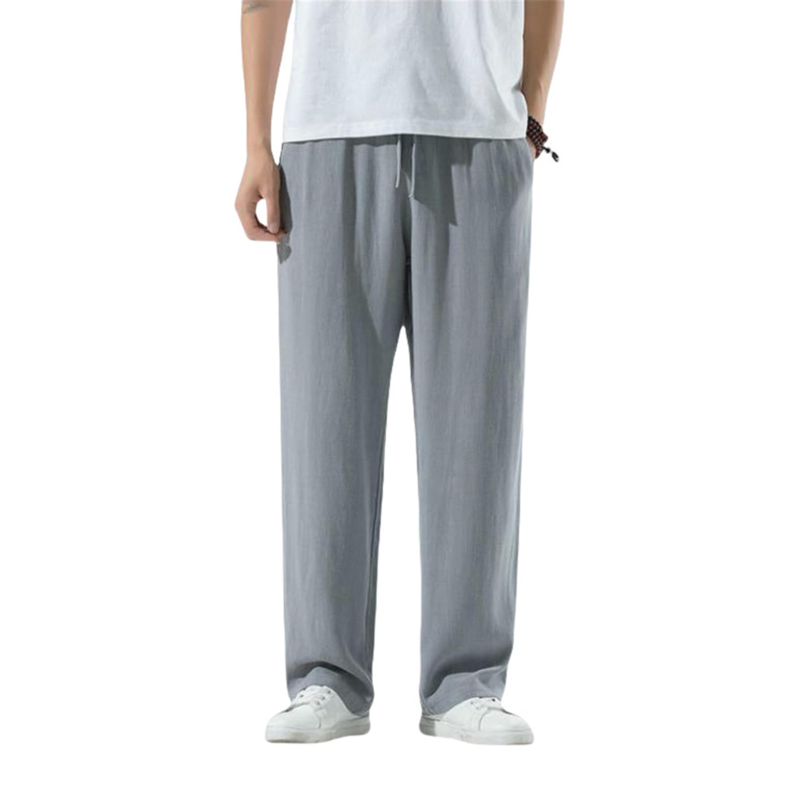 Pantaloni lunghi casual da uomo a gamba larga in cotone e lino traspirante sottile primavera estate minimalista