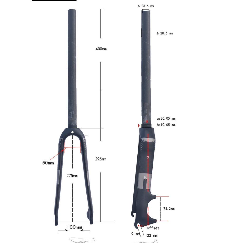 Forcella Anteriore Bici BMX 14 Pollici 3K Bicicletta Pieghevole in Fibra di Carbonio 400 mm Tubo Dritto 1-1/8"Ultraleggera 400 g